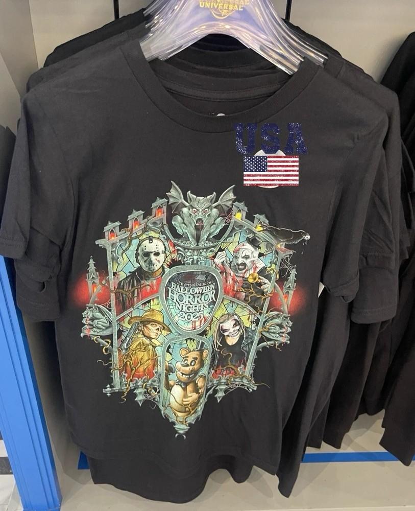 Universell Halloween Horror Nights HHN 2025 IP-hus Kunstramme Glass Unisex T-skjorte