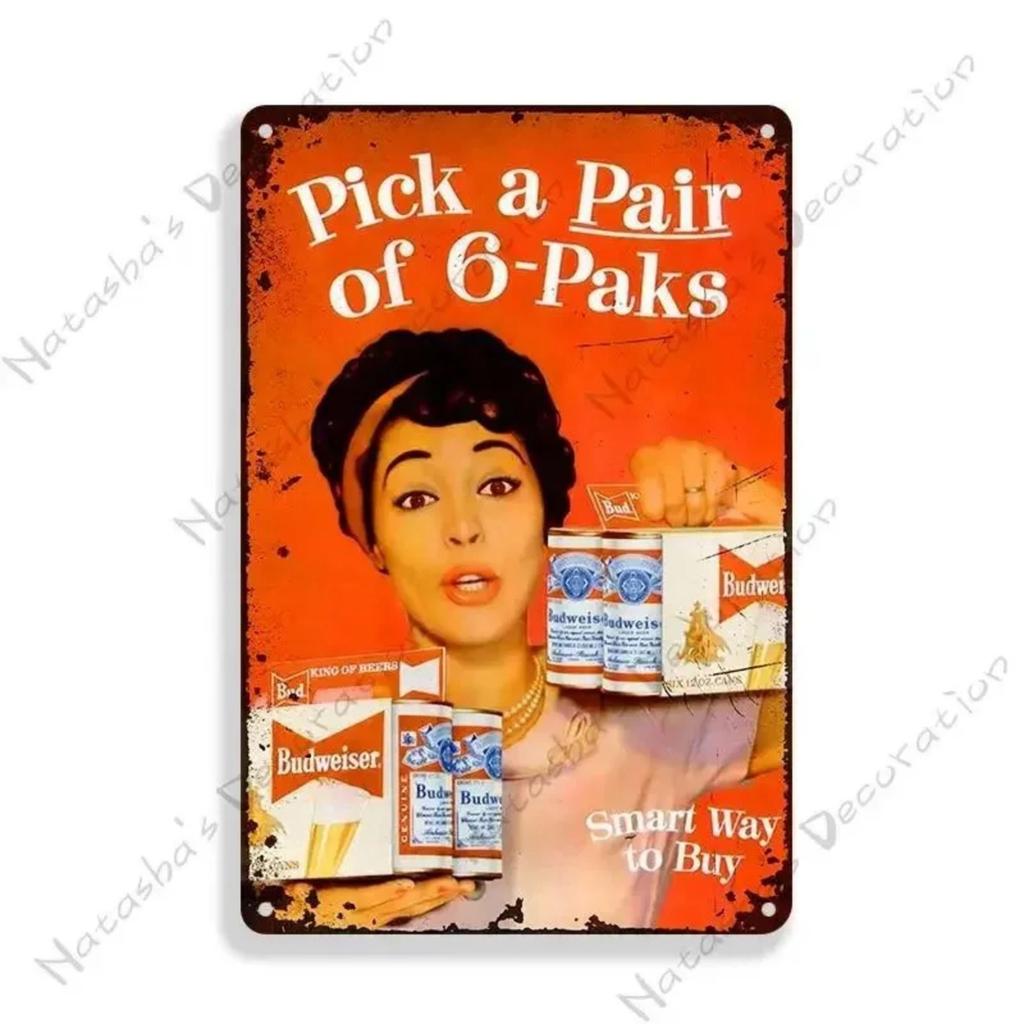 Budweiser Beer Metal Tin Sign 30x20cm, Vintage Advertising Wall Decor
