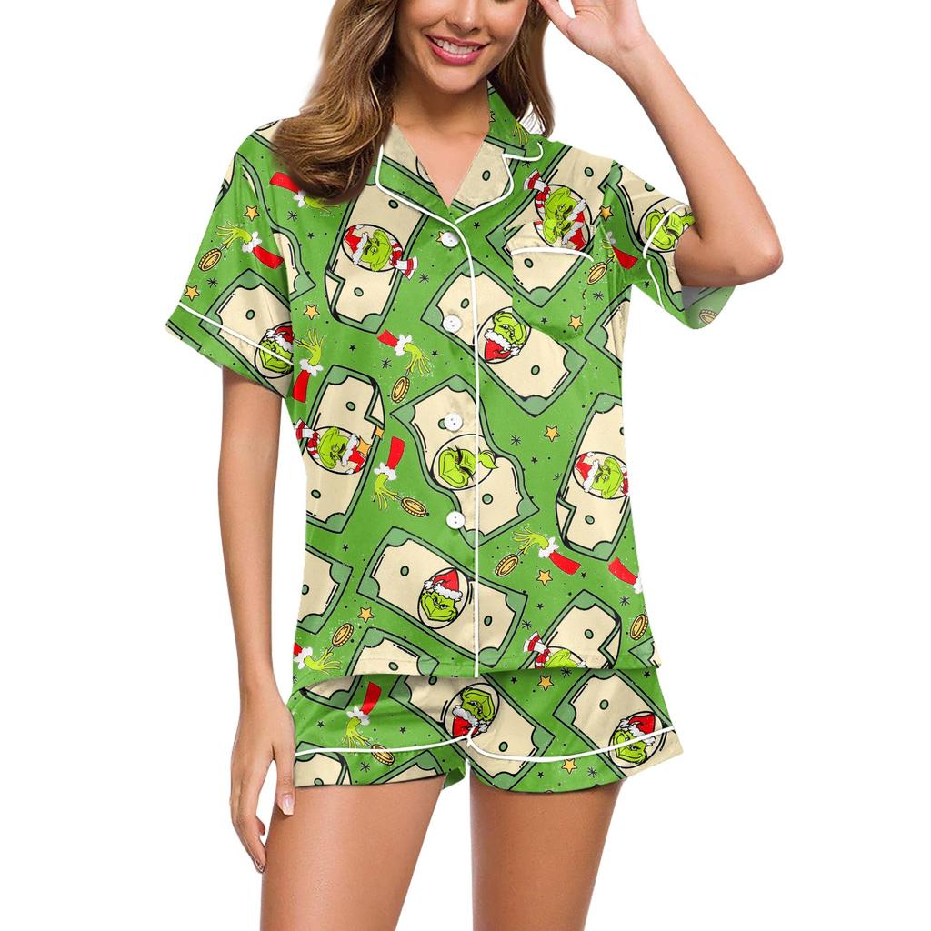 Women's Soft Two-piece Printed Pajama Set Short Sleeved Shorts Set Casual Clothing Set Pajamas