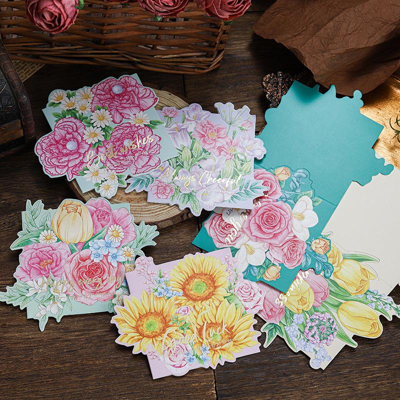 20pcs/set Mother's Day Greeting Cards Mini Size 8.2x8.2cm Floral Paper Blank Cards Thank You for Business Gift Card