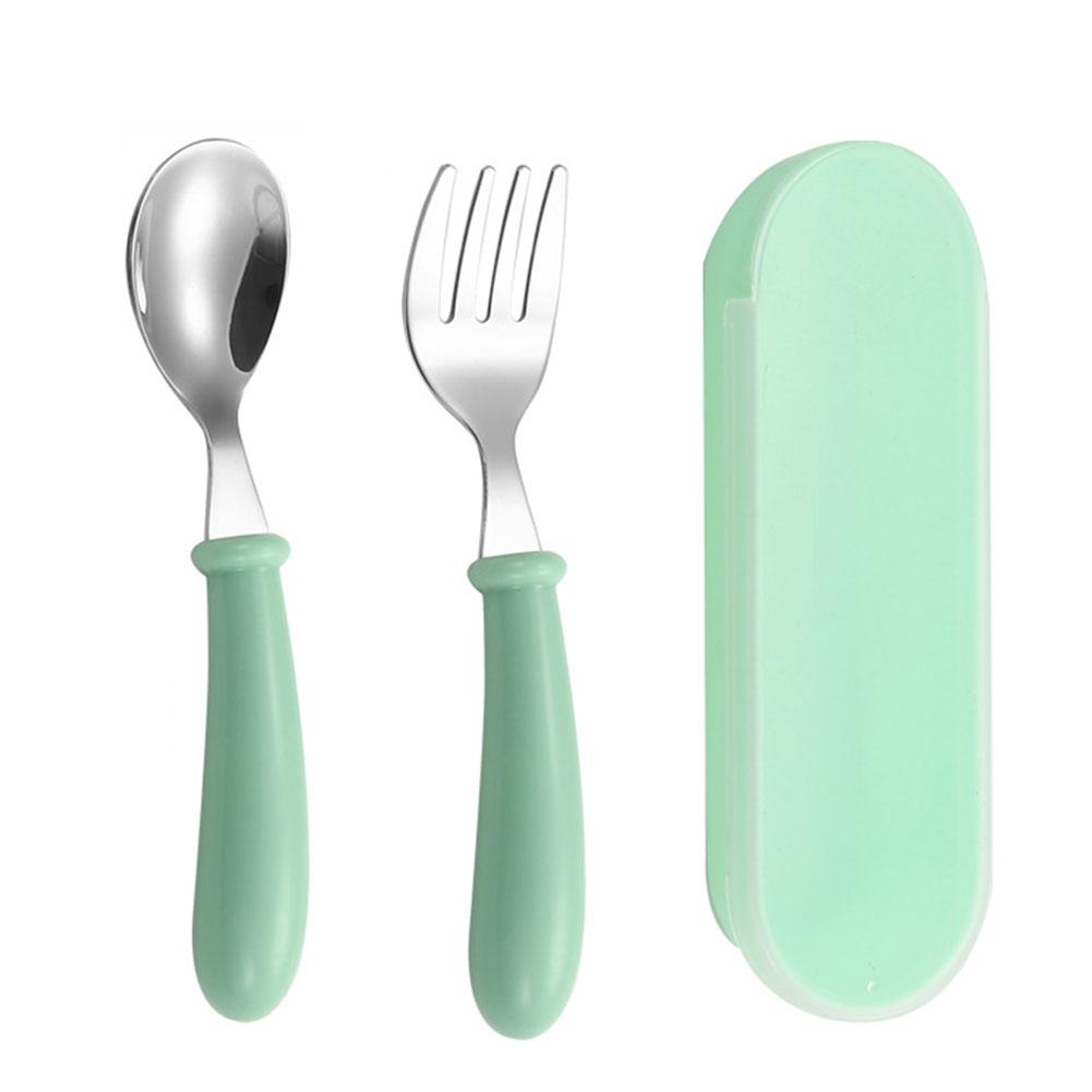 Cartoon 304 Steel Children's Spoon Fork Baby Baby Feeding Spoon Set Eating Training P H2L1