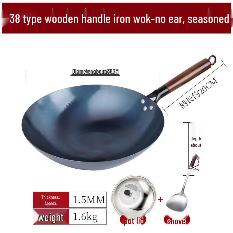 Zungenspitzen-Eisen-Pfanne – Runder Boden, Geschmiedete Unbeschichtete Antihaftpfanne für den Haushaltsgebrauch