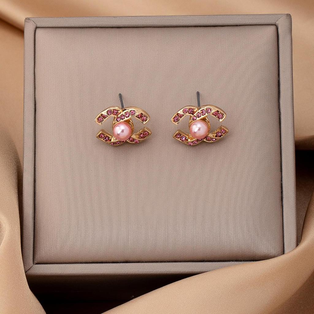 Daisy Jewelry: Imitation Pearl & Rhinestone CC Pendant Earrings for Women's Daily Wear