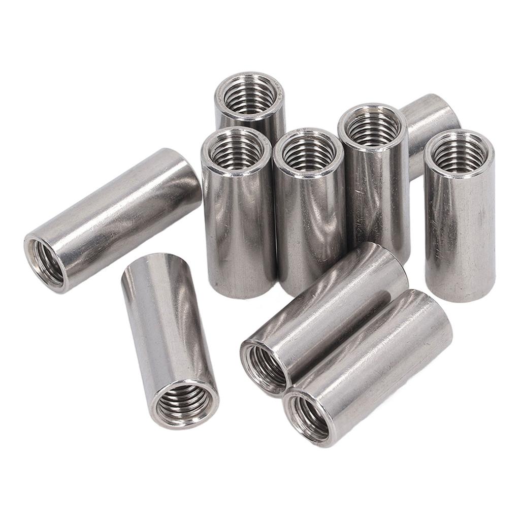 10 STÜCKE Runde Verbindungsmuttern 304 Edelstahl Innengewinde Zylindrisches Verbindungsmuttern-Set