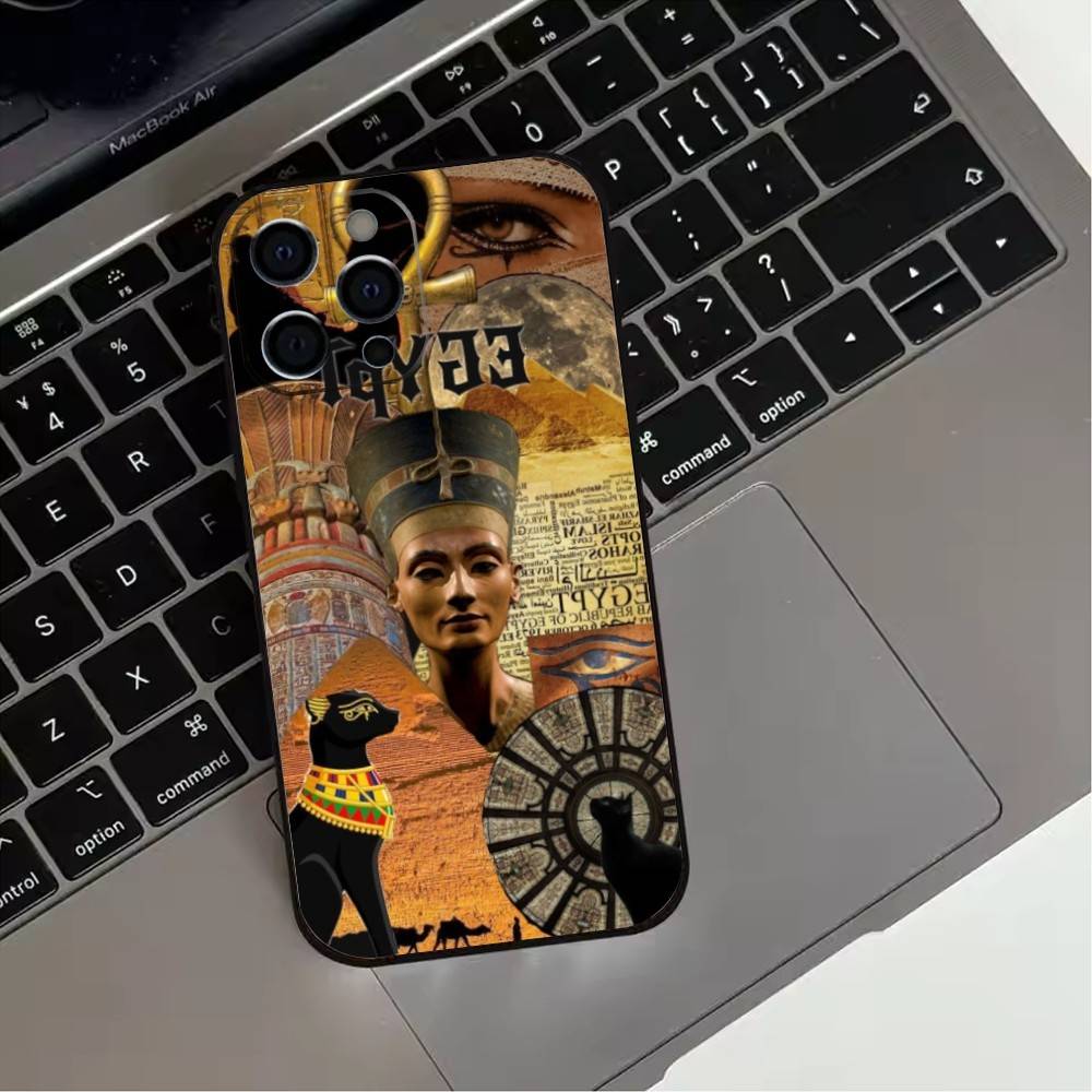 

Чехол для телефона с муралом египетского фараона для iPhone 17,16,15,14,13,12,11 Plus,Pro Max,XS,Мягкий силиконовый черный чехол iPhone12