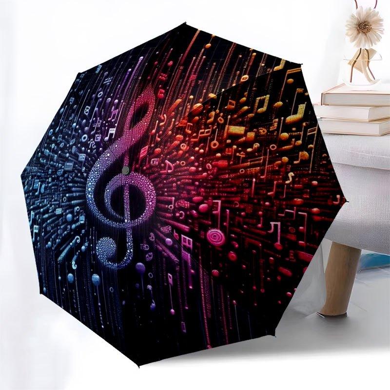 Music Note Digital Art Wall DecorUmbrella with Cute Design,Portable 3-Fold Compact Umbrella for Men&Women,Valentine's Day Mother's Day Hallo