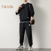 2Pcs/Set Fake Two Pieces Sport Suit Round Crew Long Sleeve Pullover Tops Elastic Waist Long Trousers Set Daily Wear