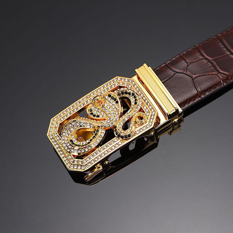 Cinto masculino de couro fivela automática primeira camada couro de vaca doze zodíaco botão cabeça crocodilo padrão cinto masculino