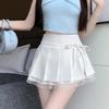 Women's Summer 2026 A-Line Lace Pleated Skirt - High Waist, Trendy Culottes Style