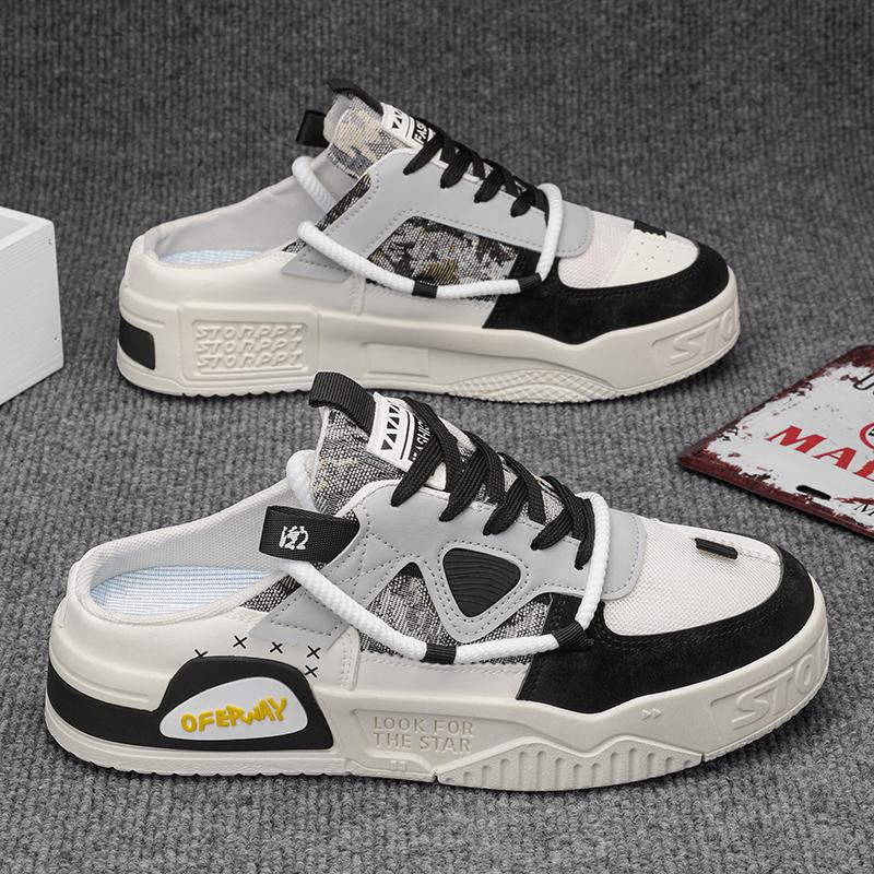 Fashion Men Casual Shoes Summer Breathable Thick Sole Comfortable Half Slippers Soft Bottom Non-slip One-foot Slip-on Closed Toe Slipper