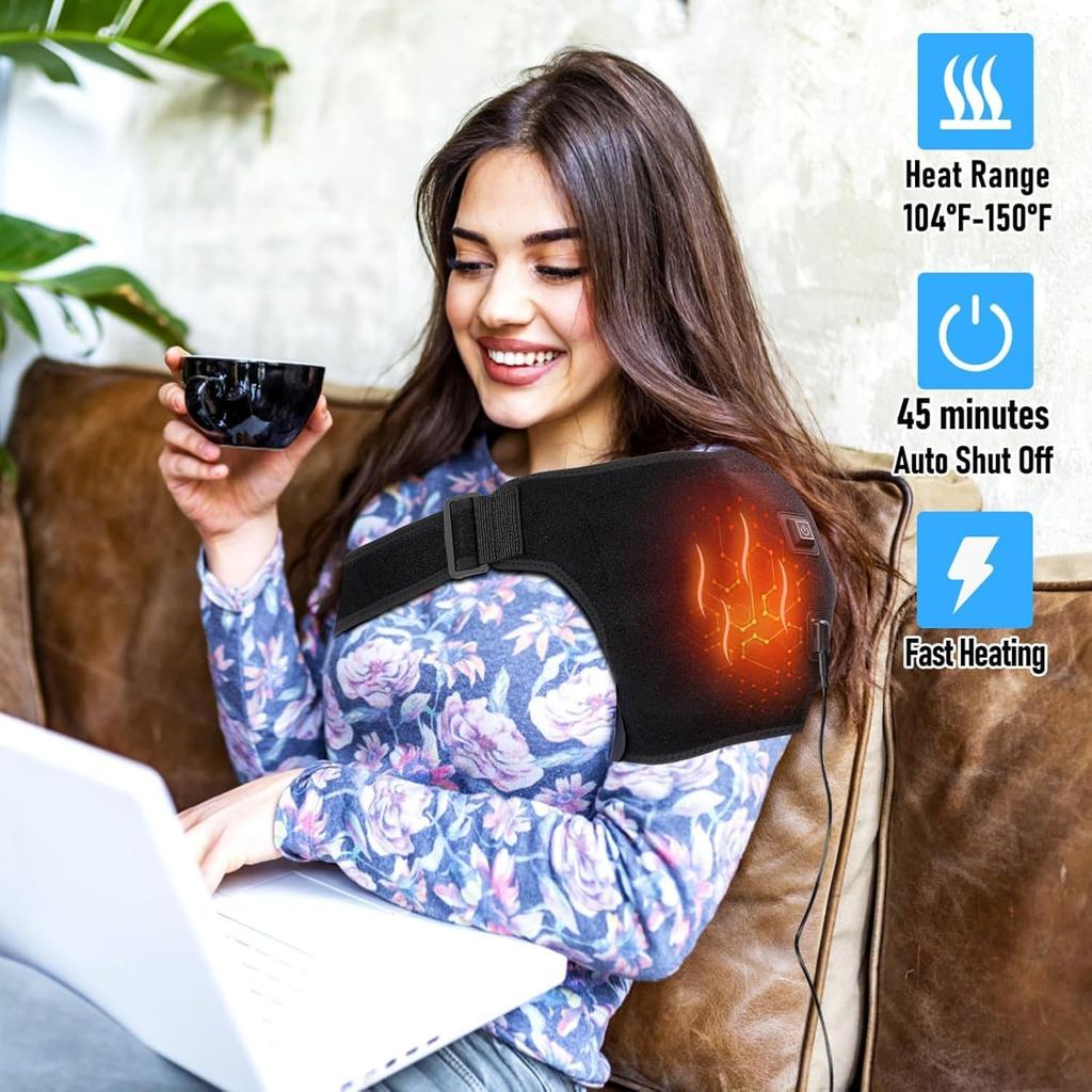 Electric Heated Shoulder Brace Wrap Pain Relief 3 Heat Levels Heating Pad Health Care Arm Shoulder Massage Support Belt Strap