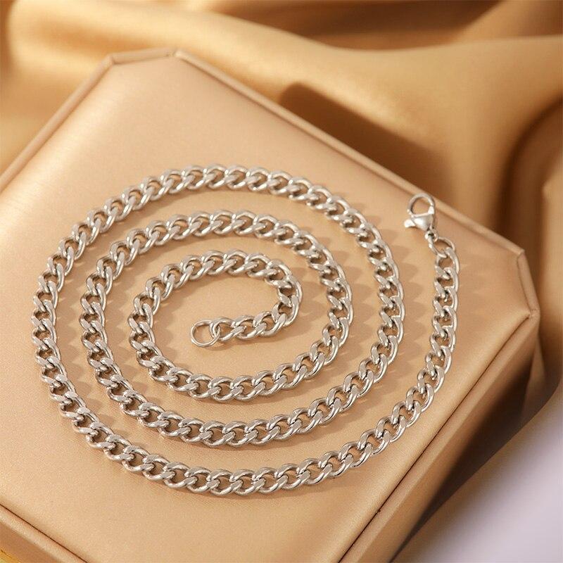 3pcs Necklace Set For Both Men And Women Hip Hop Style Stainless Steel Six Sided Grinding Cuban Chain Minimalist Jewelry