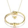 Diy 26 Letters Fadeless Stainless Steel Heart Pendant Necklace Bracelet Set For Women