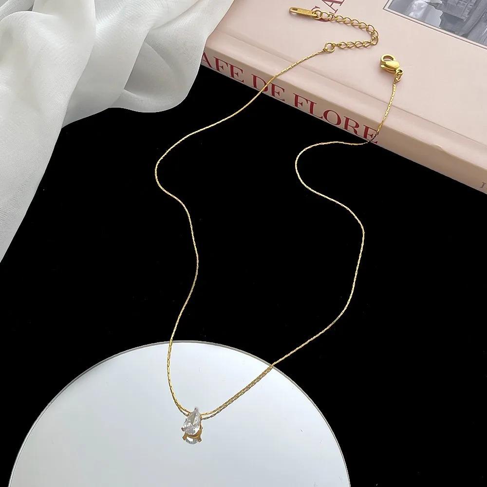 Charm Gold Color Stainless Steel Water Drop Crystal Pendant Necklace for Women High Quality Bride Collar Jewelry Gift Accessory