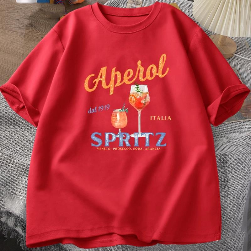 Aperol Spritz-mönster tryck, bekväm, avslappnad, andningsbar och enkel topp, 100% bomull T-shirt för män och kvinnor