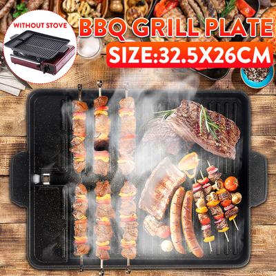 Sartén Parrilla Portátil Coreana para Barbacoa Antiadherente Fiesta Picnic Terraza Playa Placa para Parrilla de Carbón Estufa de Gas Butano Cocina Bandeja para Barbacoa Negro
