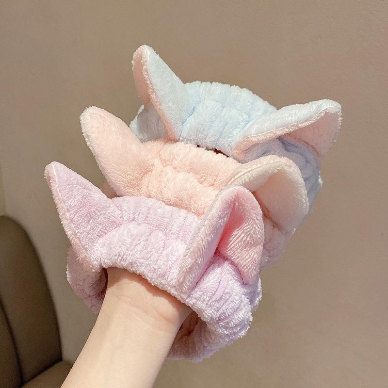 1Pc Coral Fleece Cat Ears Headbands for Women Cute Soft Hairbands Wash Face Make Up Turbans Bandage Headwrap Girls Hair Accessories