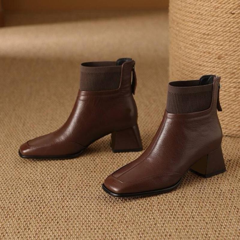 Fashion Hot Selling Retro Elastic Short Boots for Women Autumn Winter 2025 New Zip Chunky Middle Heel Knitted Mouth Boots Botines Para