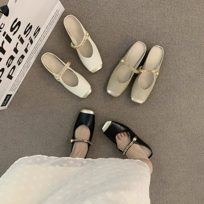 Fashion Trend Brand Design Slides Shoes Summer New Closed Toe Slippers Outer Wear Ladies Fashion Slip On Mules Shoes Flats Beach Sandals