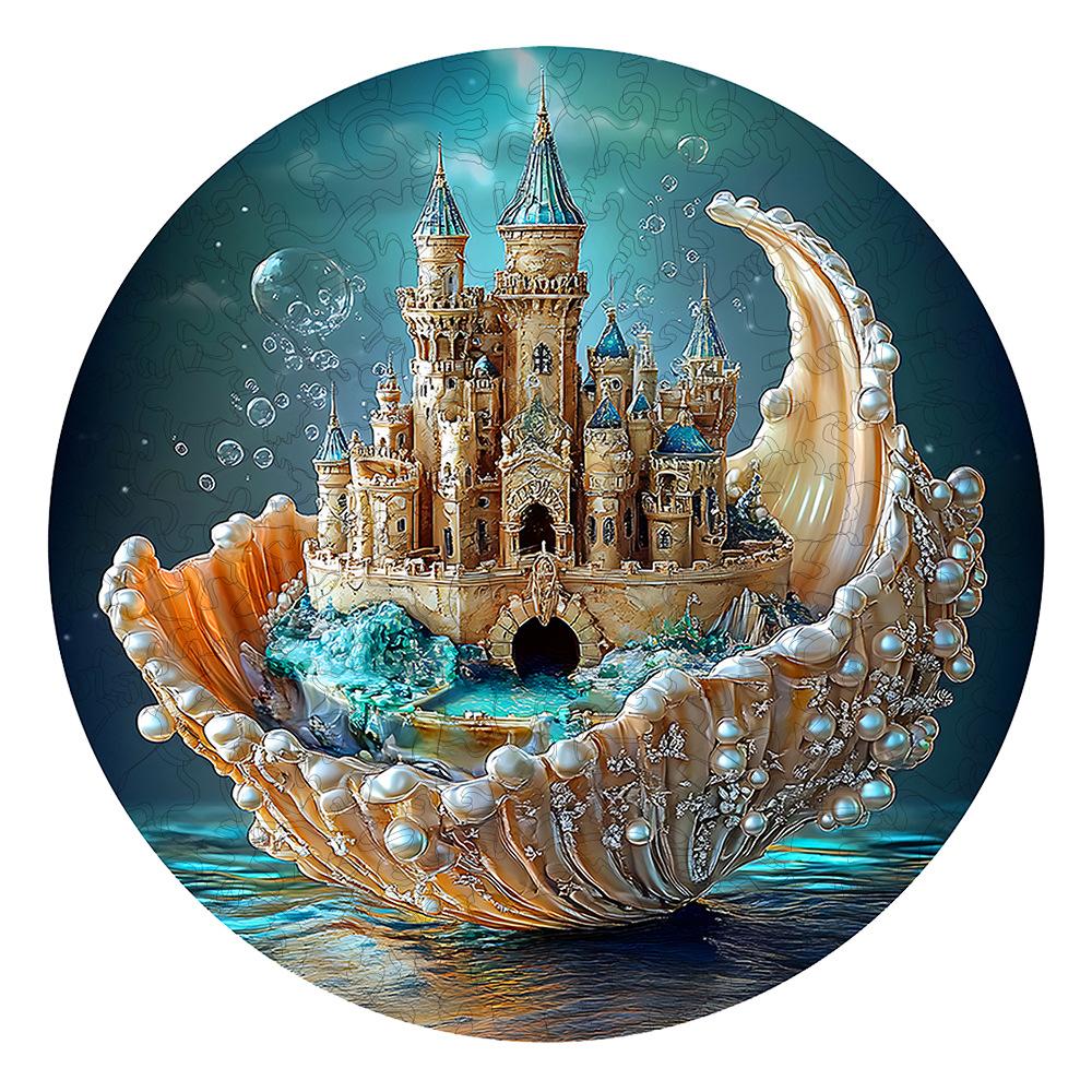 Castle On A Shell Wooden Puzzle Irregular Animal Shape Pieces Flat Wooden Puzzle