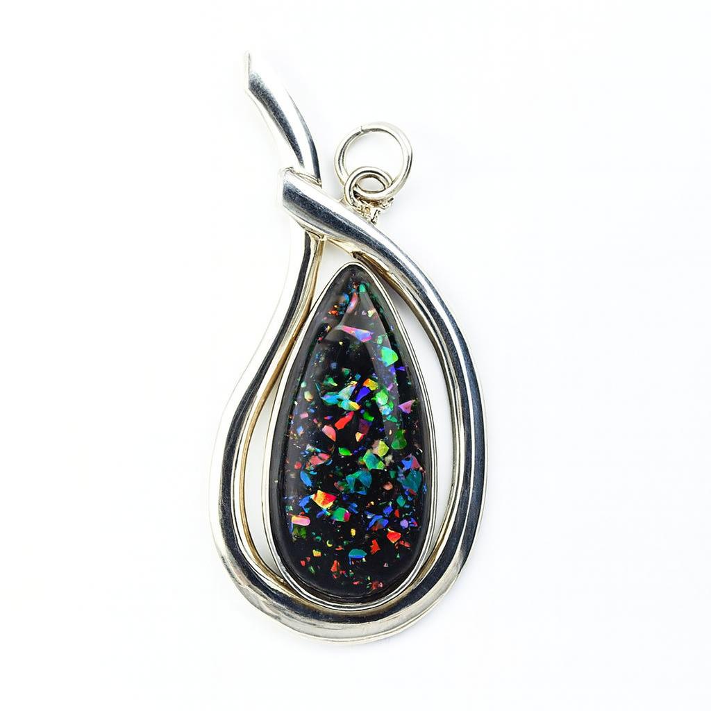 Natural Opal Pendant 40.20 ct Multicolor 925 Sterling Silver Pear October Birthday Birthstone