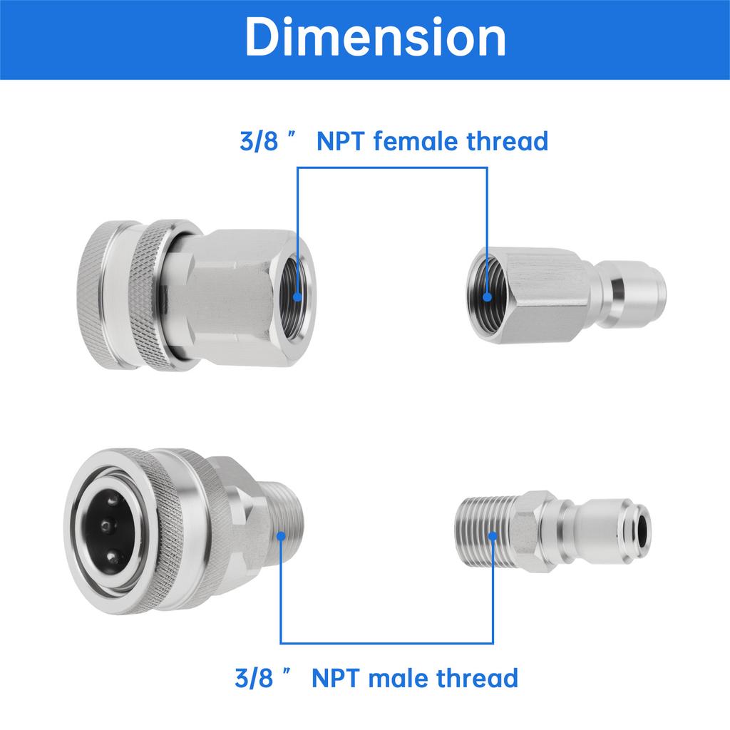 4 Pcs 3/8 Inch NPT Pressure Washer Adapter Set for Hose Ball Valve Wand with Tape Female Male Thread Fitting