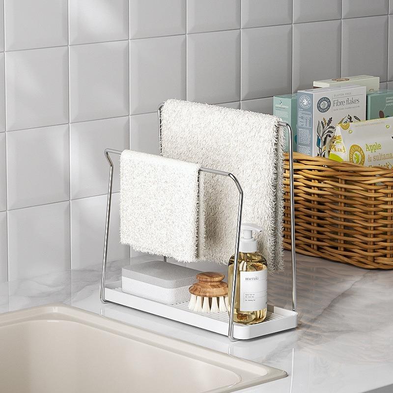 Kitchen Countertop Dishcloth Drying Rack Kitchen Sink Rack Tray Organizer Stand for Sponge Dish Cloth Sink Storage Organizer