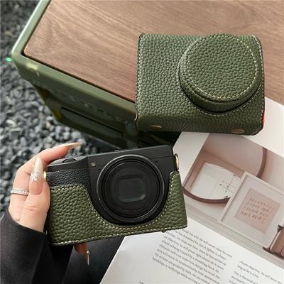 Luxuriöse handgefertigte PU-Ledertasche für Ricoh GR3 GR3X Unterseite offen Ganzkörperabdeckung mit Riemen