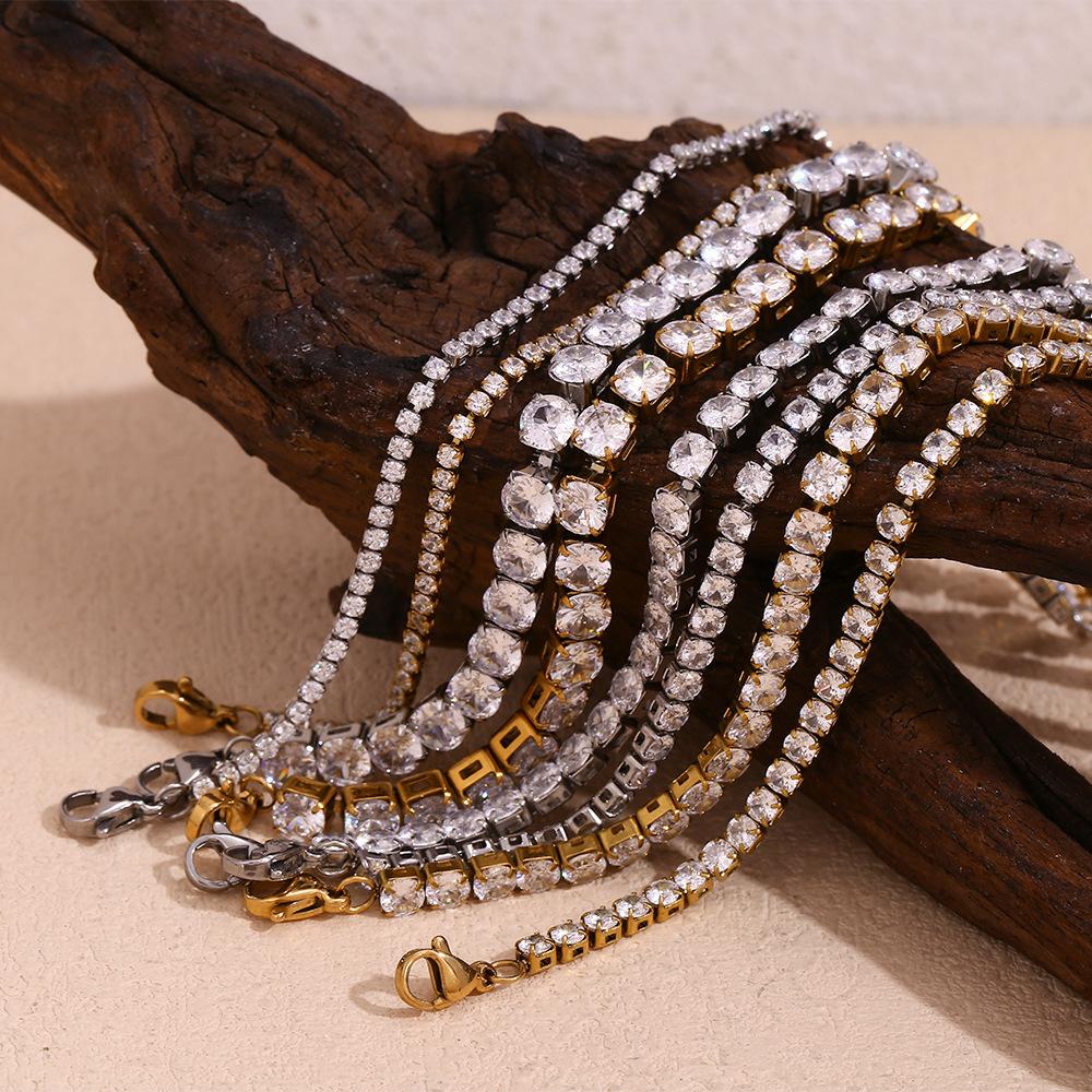 CZ Crystal Tennis Chain Bracelet 18K Gold Plated Stainless Steel European & American Style Minimalist Dainty Jewelry for Women