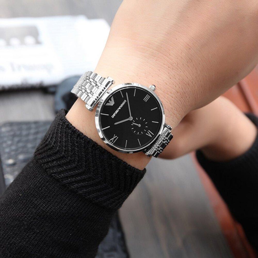 Emporio Armani AR1676 Herrenuhr mit schwarzem Zifferblatt