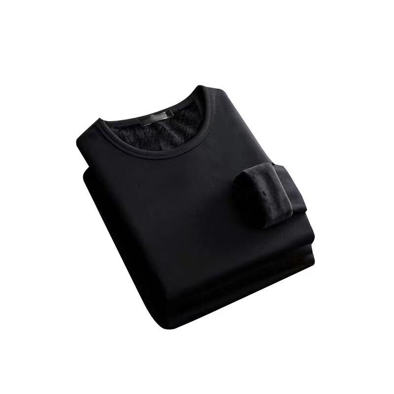 Men's Plus Velvet Warm Long-Sleeve T-Shirt, Crew Neck Base Layer for Autumn and Winter