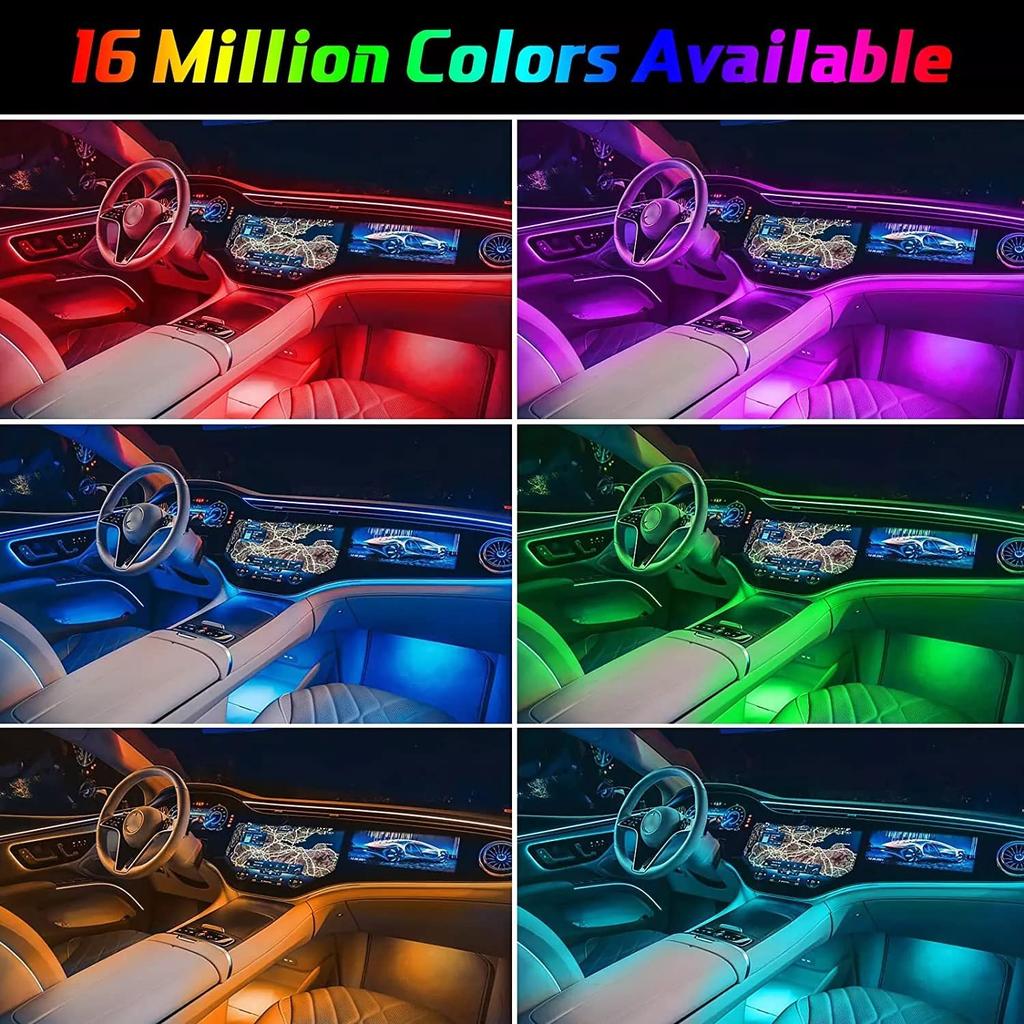 LED Car Interior Ambient Light RGB Fiber Optic Lighting Kit W/ USB APP Music Control Neon Auto Atmosphere Decorative Lamp Strips