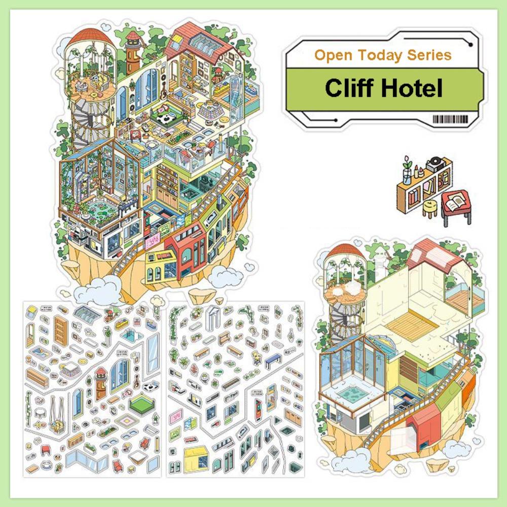 Open Today Series Miniature Landscape Sticker DIY PET Cabin Scene Sticker Stress Relief Cartoon 3D Landscape Sticker Gift