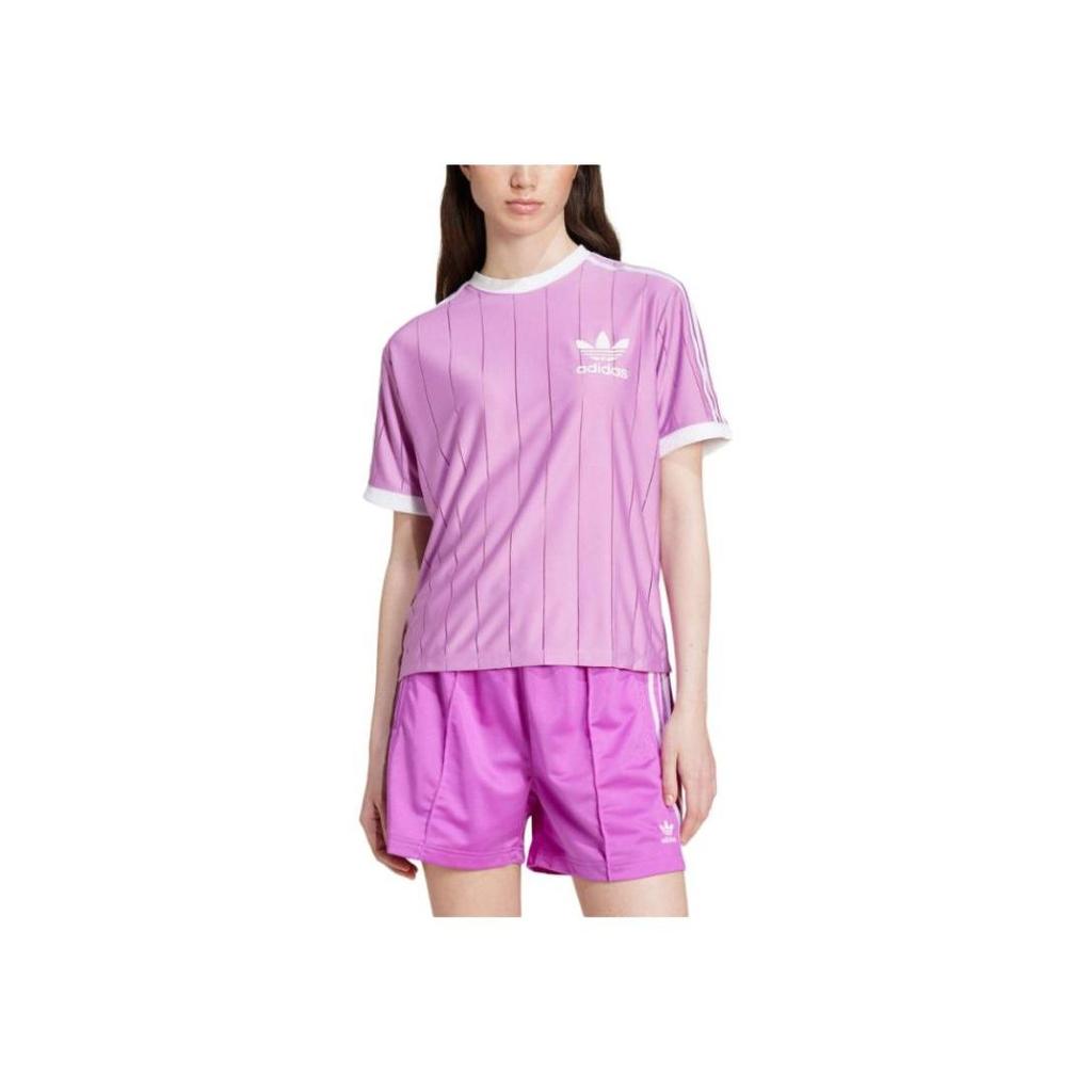 adidas Originals Adicolor Casual Striped Logo Short Sleeve T-Shirt Women Tops Purple IY7226