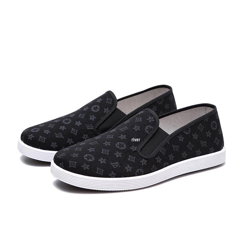 Men's Black Slip-On Breathable Old Beijing Cloth Shoes - Casual, Non-Slip, Wear-Resistant Driving Shoes
