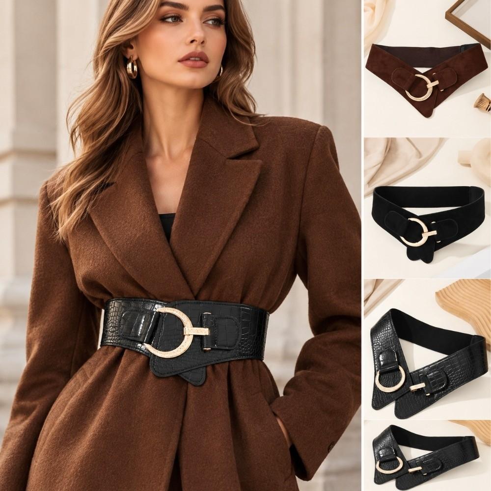 Adjustable Pu Leather Corset Spicy Girl Wide Waistband Retro Suede Belt  Dress