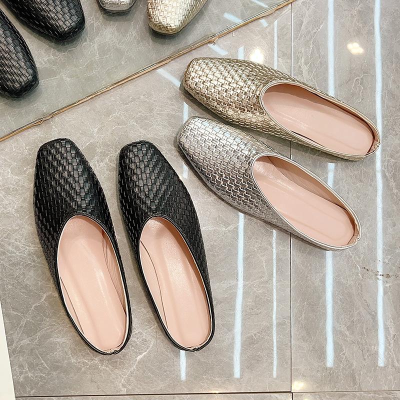 Fashion Women Slippers Weave Style Loafers Soft Leather Flats for Woman Mules Non-Slip Spring Summer Ladies Flat Shoes Plus Size 42