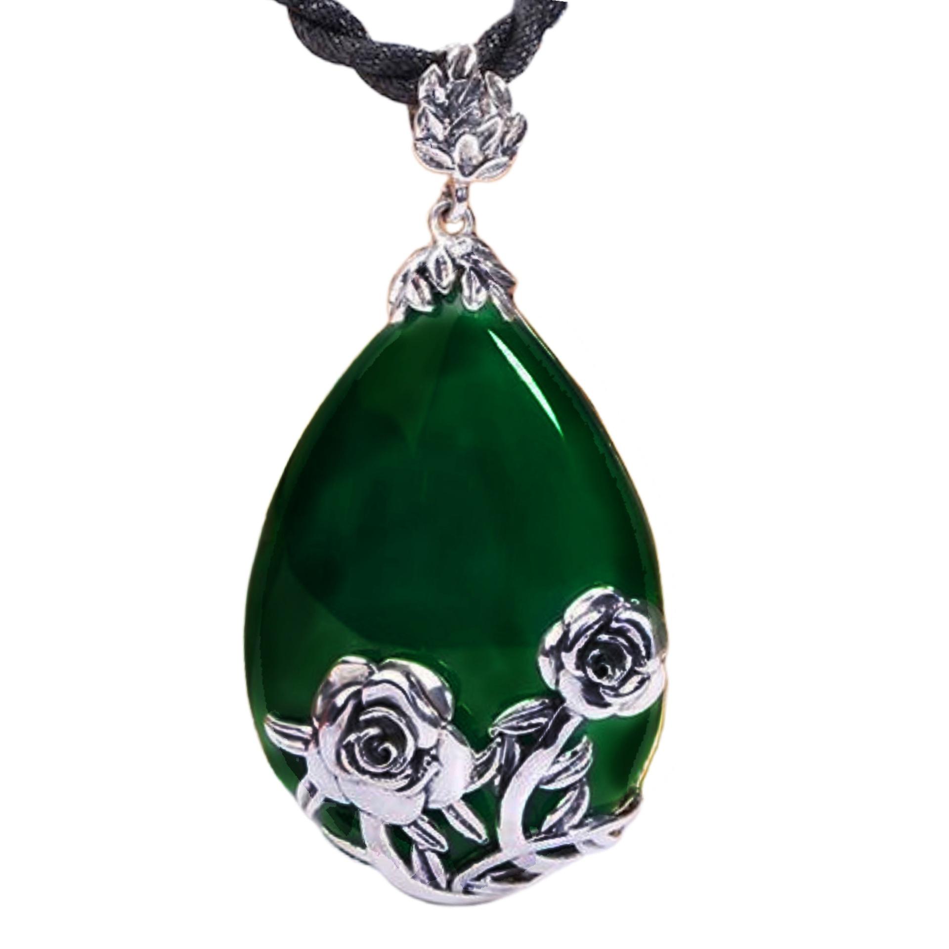 

Ретро-свитер-цепочка Chalscedi с подвеской в ​​виде капли воды и розы, цепочка на шею, женская смола, халцедон