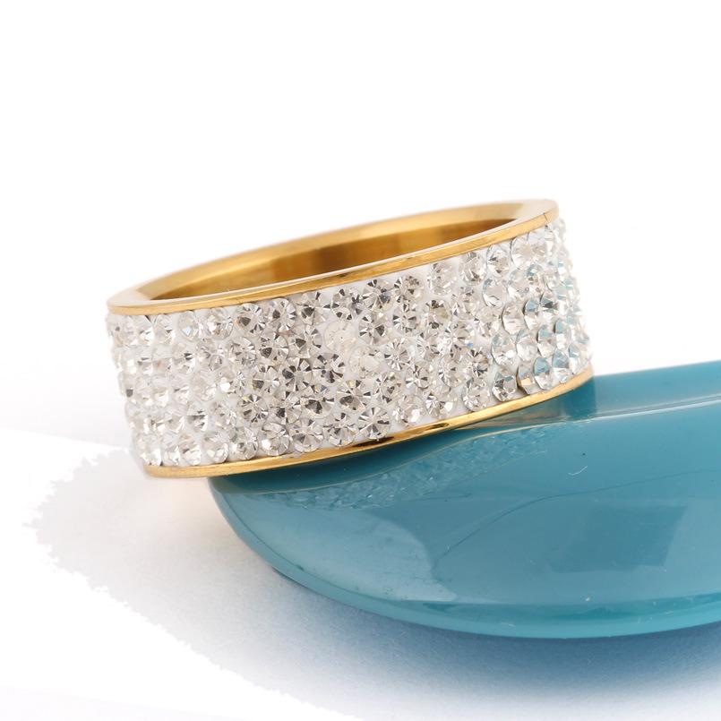18K Gold 8MM Stainless Steel Ring with Irregular Ceramic & Rhinestone Inlay Size 8 золотой