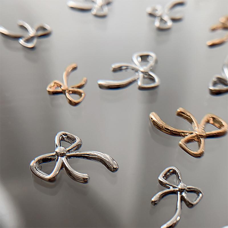 10Pcs Kawaii Bowknot Metal Gold Silver Nail Charms 3D Alloy Bow Tie Jewelry Nail  Decoration Manicure Accessories
