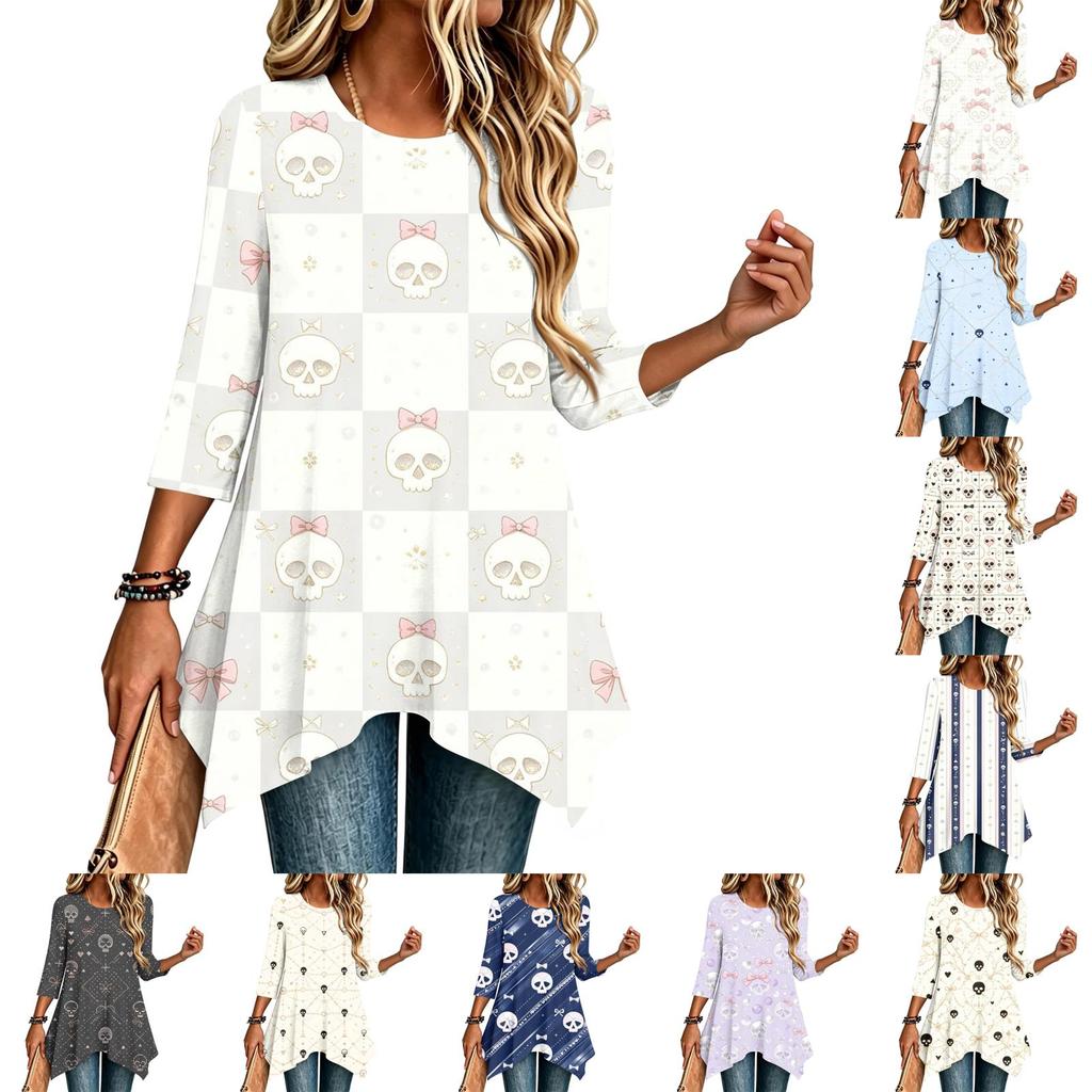 Women's Casual Halloween Print Top, Loose Fit Three-Quarter Sleeve