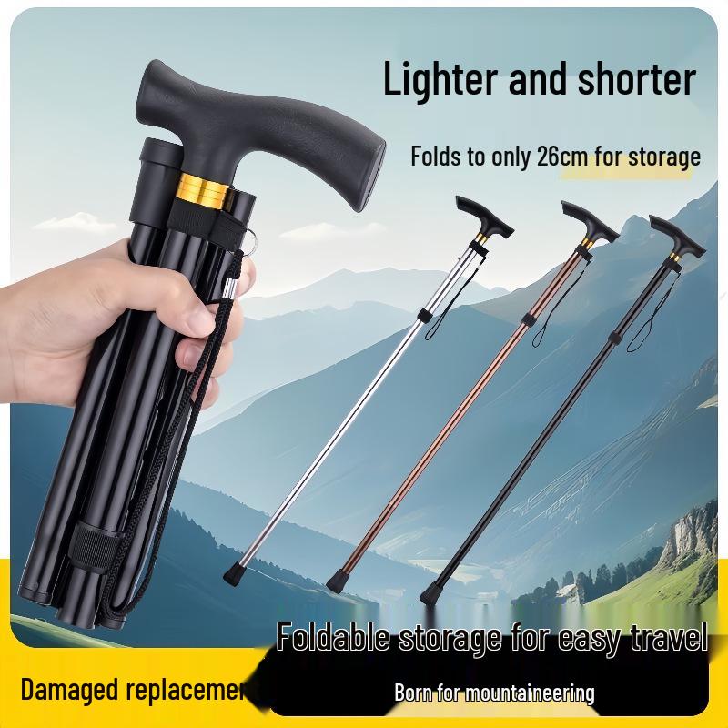 Foldable Unisex Aluminum Trekking Poles: Non-slip Walking Stick for Elderly