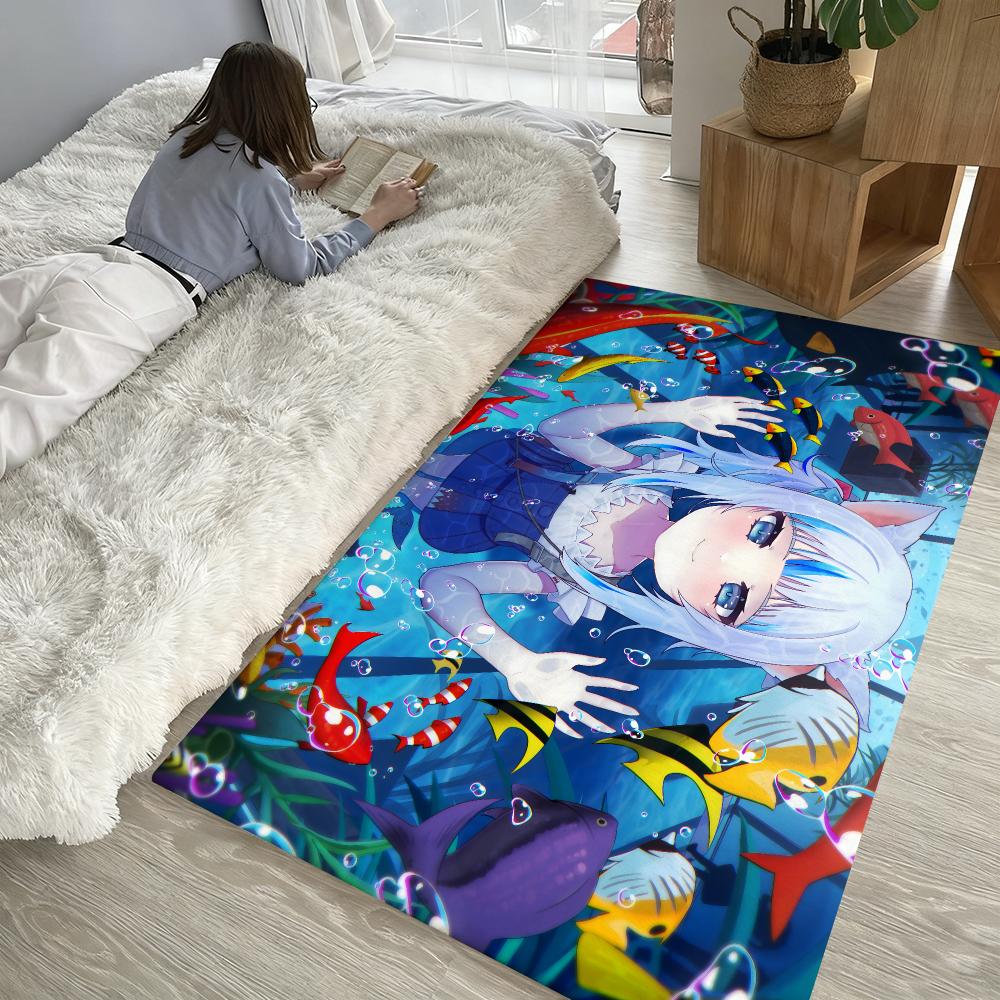 Anime G-Gawr G-Gura Floor Mat Soft Thickened Absorbent Non-Slip Bedroom Living Room Door Mat Home Decor Flannel Rugs