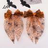 Lightweight Hair Clip Halloween Spider Web Bow Clip, Pumpkin Eyeball Tulle with Long Tails, Women Accessories for Holiday Party