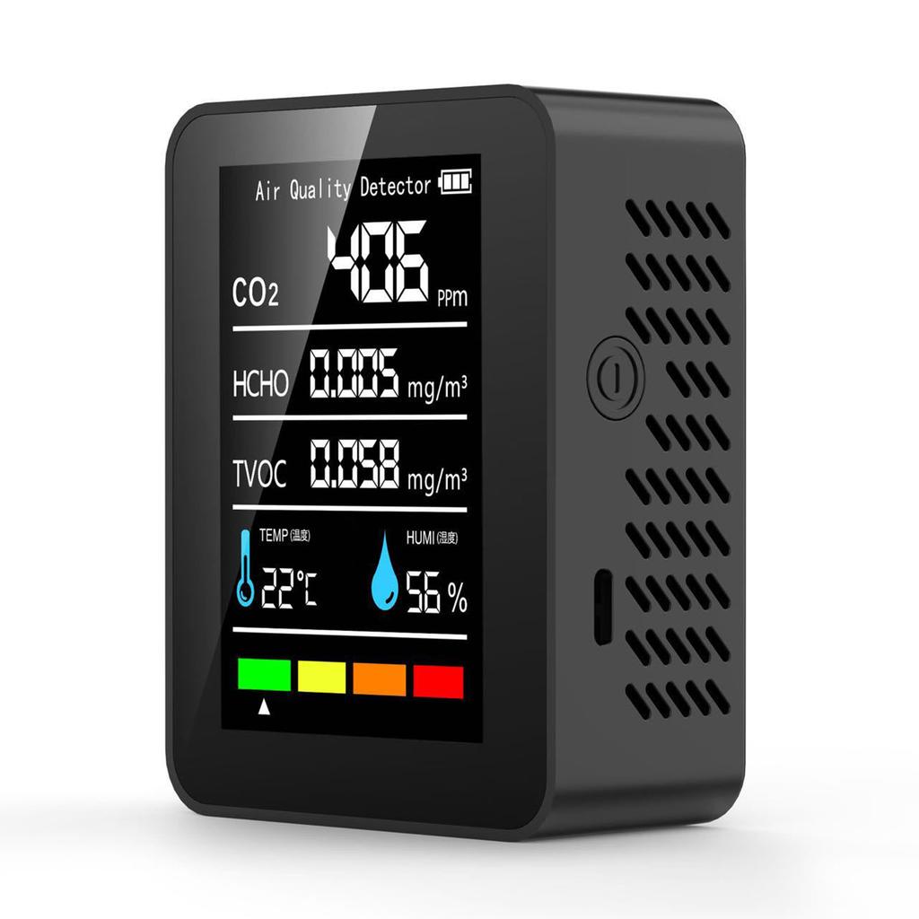Formaldehyde Detector TVOC Sensor CO2 PM2.5 Temperature Humidity Air Quality Tester 5 In 1 Black