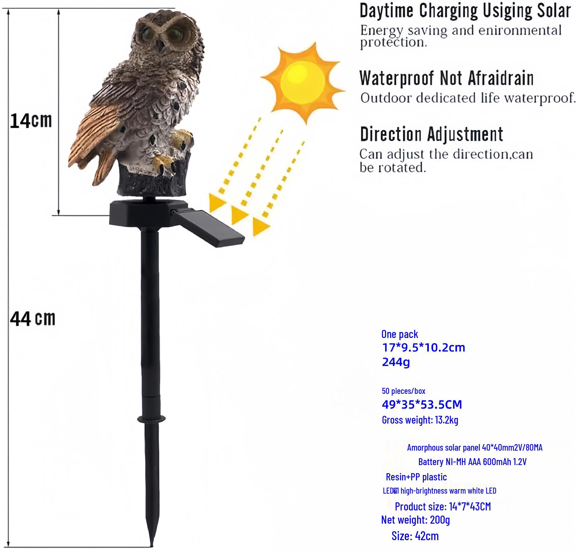 

Садовий світильник з полімерної смоли Сова на сонячній батареї: Декоративний газонний та ландшафтний нічник