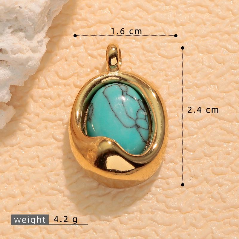 European Retro Turquoise Geometric Oval Pendant - Stainless & Titanium Steel Jewelry for Women
