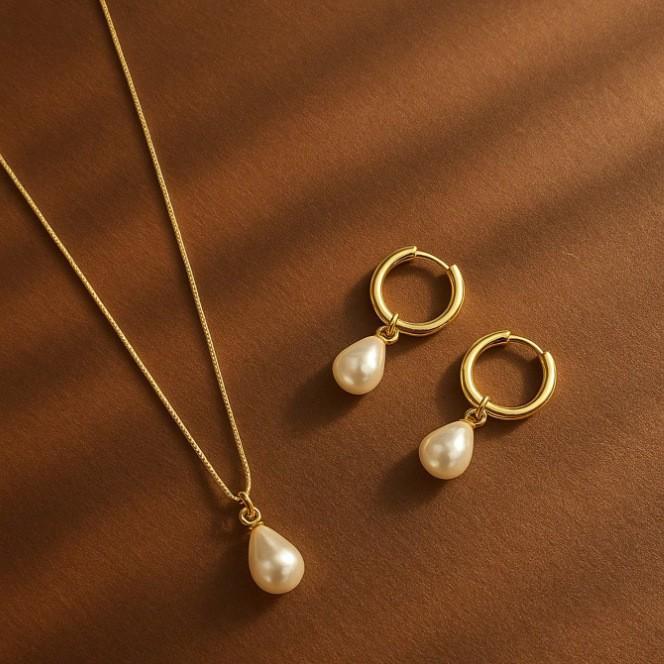 Luxury Pearl Choker Necklace and Earring Set Simple Versatile Fashion Elegant Two Piece