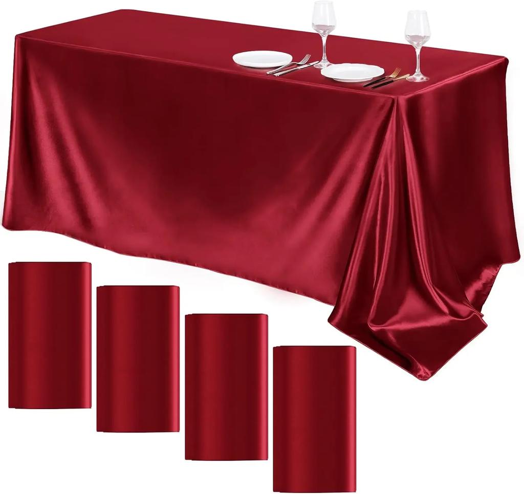 4 Packs Satin Tablecloth Overlay Table Cover Rectangle Bright Smooth Fabric Table Decoration for Wedding Banquet Party Events