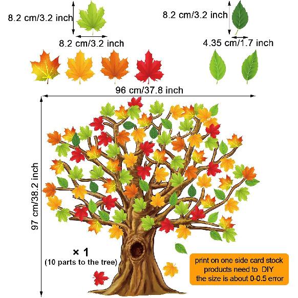 Gersoniel 90 Pieces Classroom Tree Bulletin Board Decorations Conversation Fall Leaves Cutouts Autumn Stickers for Classroom Home Wall Decor(Natural